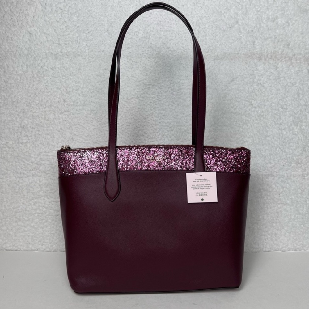 Kate Spade Glitter Burgundy Tote Bag with Glitter Accent